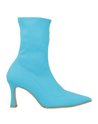 Divine Follie Woman Ankle Boots Sky Blue Size 11 Lycra In Blue