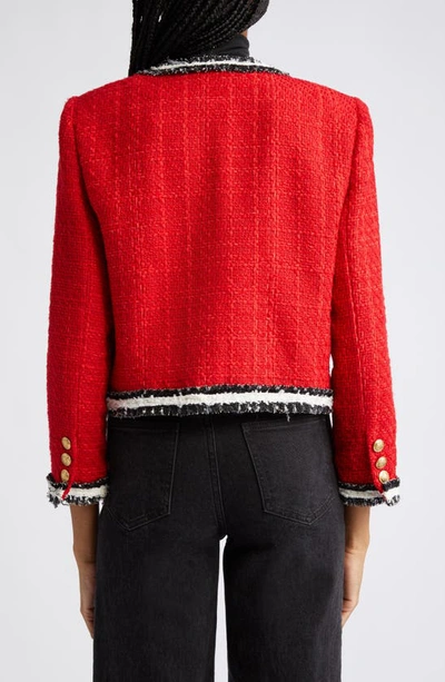 Shop Alice And Olivia Landon Boxy Tweed Crop Jacket In Perfect Ruby/ Black/ White