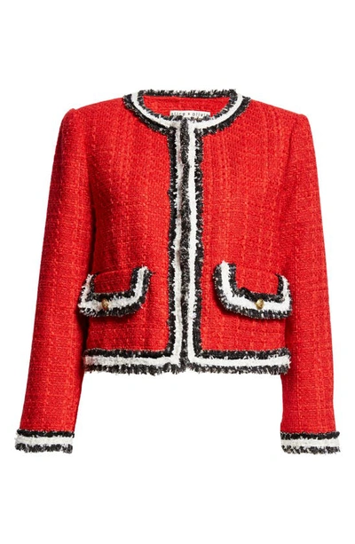 Shop Alice And Olivia Landon Boxy Tweed Crop Jacket In Perfect Ruby/ Black/ White