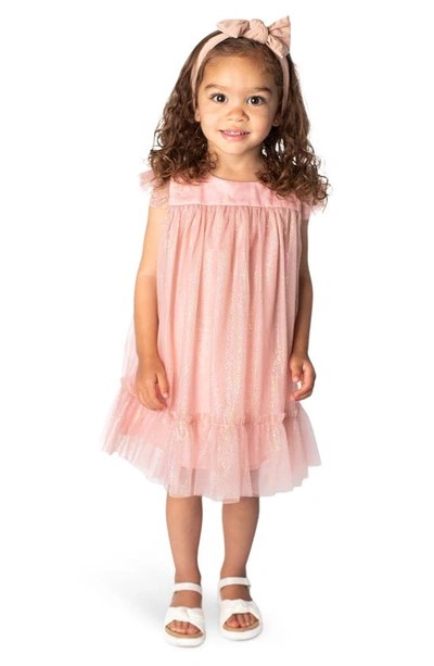 Popatu Flutter Sleeve Shimmer Dress In Peach