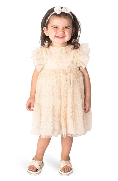 Popatu Floral Embroidered Ruffle Babydoll Dress In Ivory