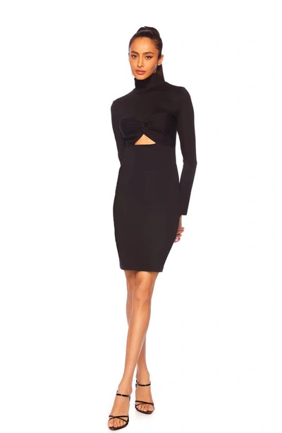 Shop Susana Monaco Twist Cutout Mock Neck Long Sleeve Dress In Black