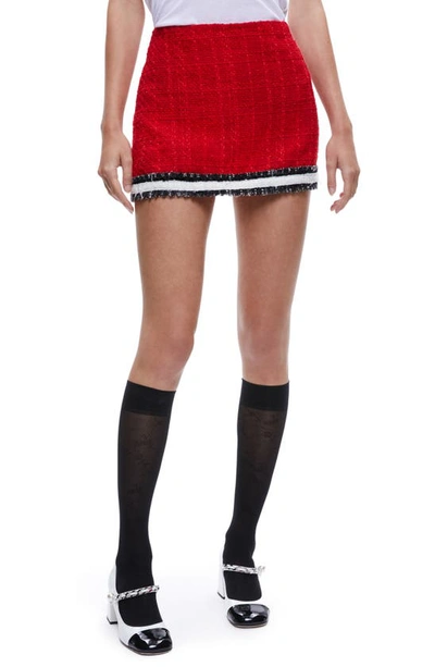 Shop Alice And Olivia Rubi Tweed Skirt In Perfect Ruby/ Black/ White