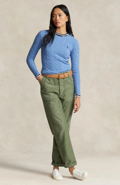Shop Polo Ralph Lauren Julianna Wool & Cashmere Cable Stitch Sweater In New Litchfield Blue