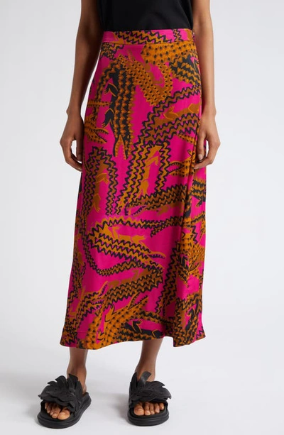 Shop Farm Rio Croco Print Midi Skirt In Pink