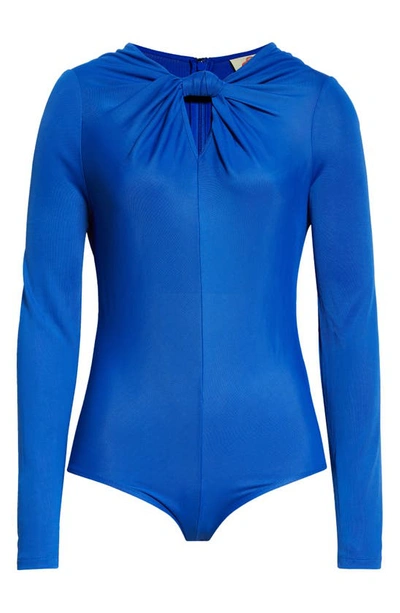 Shop Farm Rio Knot Front Long Sleeve Bodysuit In Bright Blue