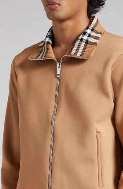 Shop Burberry Check Trim Track Jacket In Camel