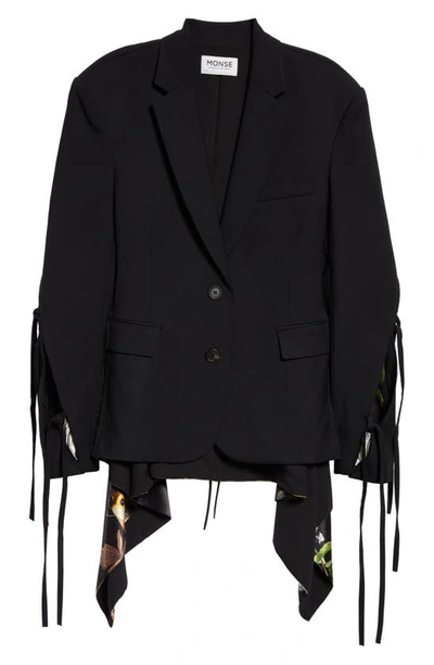 Shop Monse Open Back Fringe Stretch Wool Jacket In Black Print Multi