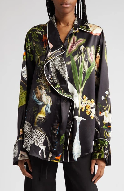 Shop Monse Mixed Print Silk Pajama Blouse In Black Print