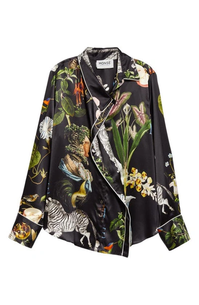 Shop Monse Mixed Print Silk Pajama Blouse In Black Print