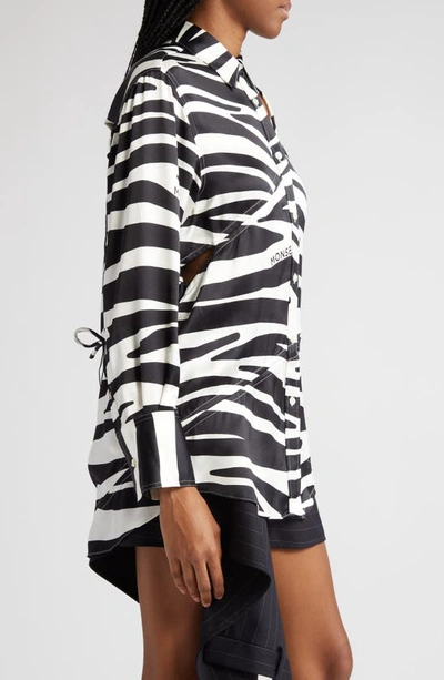 Shop Monse Zebra Stripe Slashed Silk Blouse In Black/ White