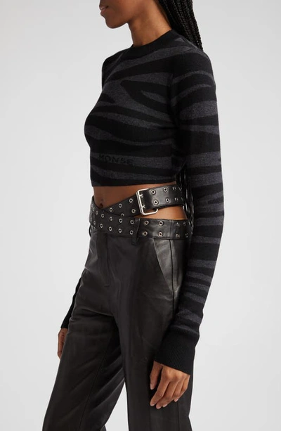 Shop Monse Zebra Stripe Merino Wool Blend Sweater In Charcoal/ Black
