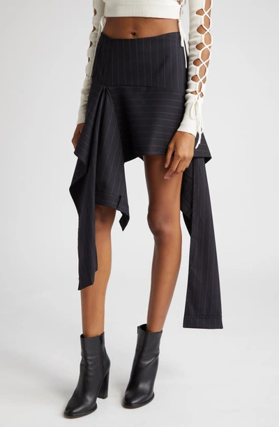 Shop Monse Pinstripe Deconstructed Trouser Stretch Wool Skirt In Midnight