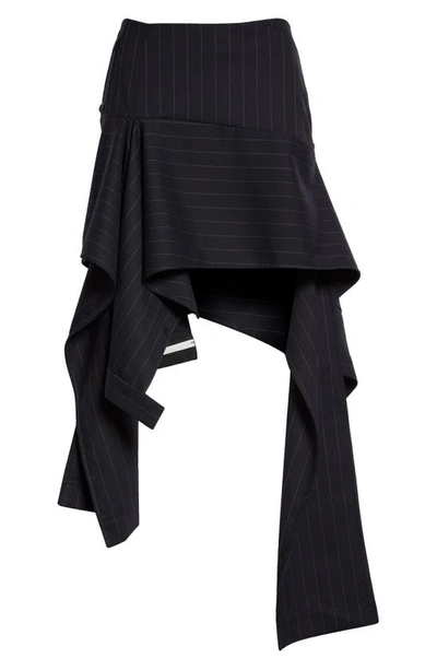 Shop Monse Pinstripe Deconstructed Trouser Stretch Wool Skirt In Midnight