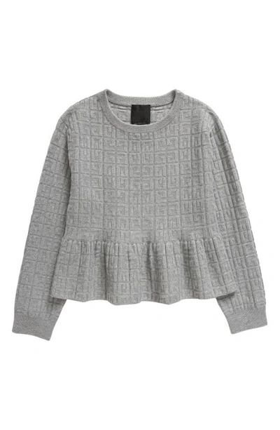 Shop Givenchy Kids' 4g Jacquard Knit Peplum Sweater In Heather Grey