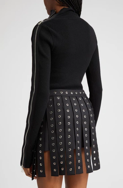 Shop Monse Zip Detail Merino Wool Blend Turtleneck Sweater In Black