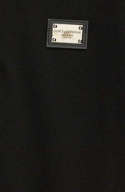 Shop Dolce & Gabbana Kids' Logo Plaque Cotton Piqué Polo In Black