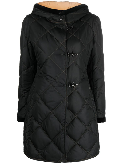 Shop Fay Quilted Virginia Coat With Hood In Nero
