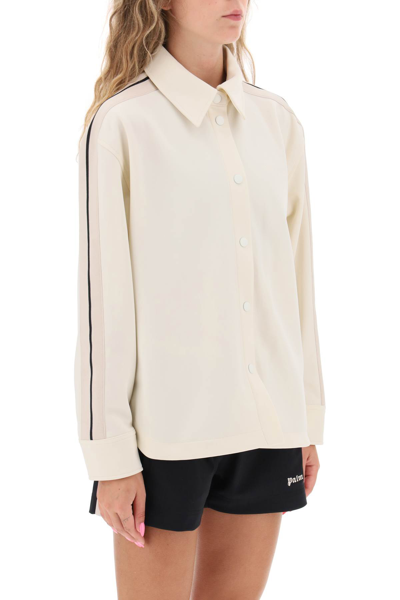 Shop Palm Angels Track Shirt With Side Bands In Butter Off White (white)