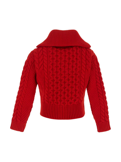 Shop Patou Cable Knit Zipped Pullover In Red