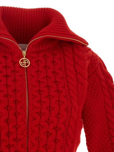 Shop Patou Cable Knit Zipped Pullover In Red