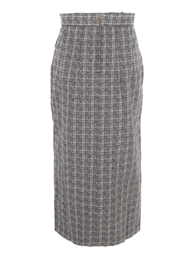 Shop Patou Slit Jp Jewel Pencil Skirt In Grey