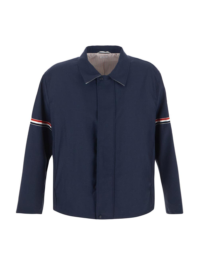 Shop Thom Browne Relaxed Zip Front Jacket In Blue