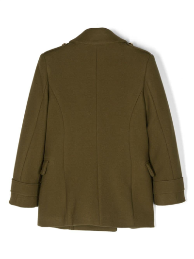 Shop Balmain Green Double-breasted Coat With Embossed Gold Buttons In Verde