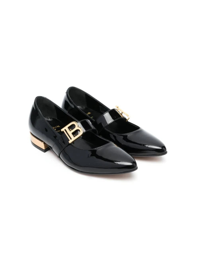 Shop Balmain Black Patent Ballerinas With Strap And B Buckle In Nero