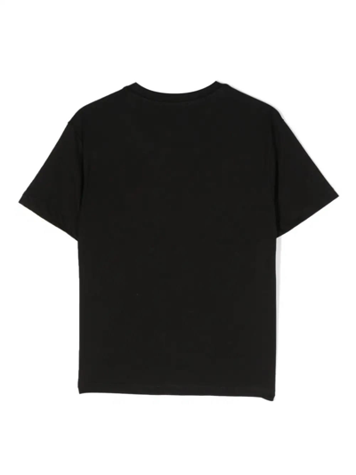 Shop Msgm Black T-shirt With Brushed Logo On Neck In Nero