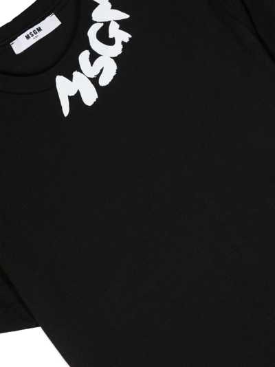 Shop Msgm Black T-shirt With Brushed Logo On Neck In Nero