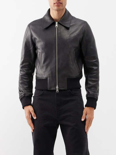 Shop Ami Alexandre Mattiussi Ami Men Leather Bomber Jacket In Black