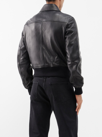 Shop Ami Alexandre Mattiussi Ami Men Leather Bomber Jacket In Black