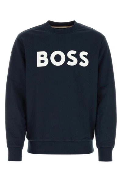 Shop Hugo Boss Boss Man Midnight Blue Cotton Sweatshirt
