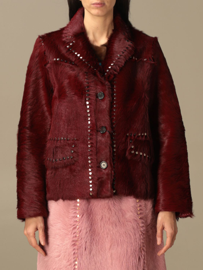 Shop Prada Fur Coats Woman Red Woman