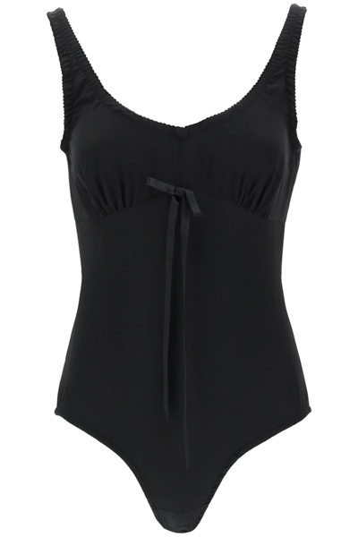 Shop Simone Rocha Silk Blend Bodysuit With Bow Detail Women In Black