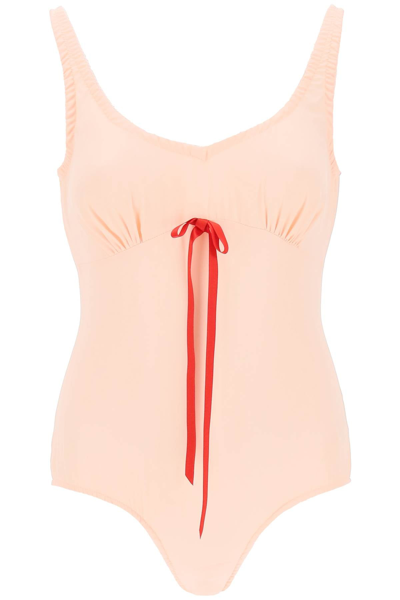 Shop Simone Rocha Silk Blend Bodysuit With Bow Detail Women In Pink