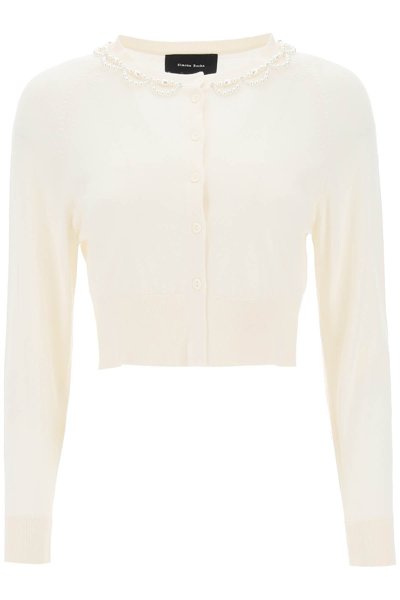Shop Simone Rocha Wool Silk Cropped Cardigan Women In White