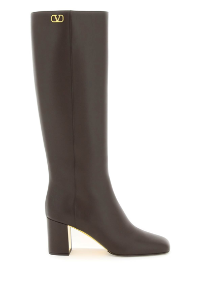 Shop Valentino Garavani Golden Walk Leather Boots Women In Brown