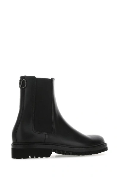 Shop Valentino Garavani Man Black Leather Vlogo Ankle Boots