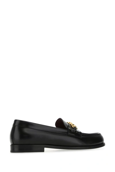 Shop Valentino Garavani Man Black Leather Vlogo Chain Loafers
