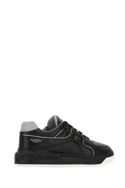 Shop Valentino Garavani Man Black Nappa Leather One Stud Sneakers