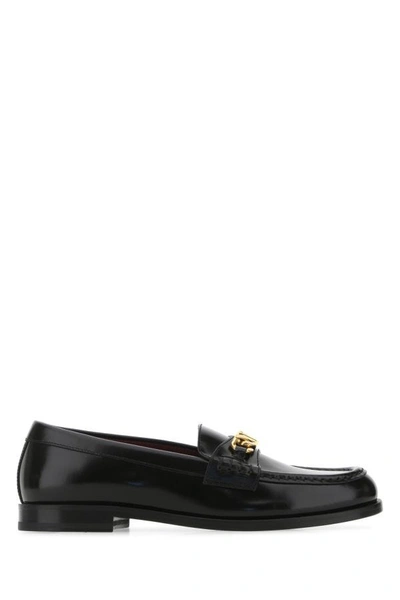 Shop Valentino Garavani Woman Black Leather Vlogo Chain Loafers