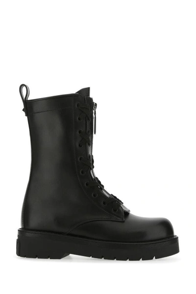 Shop Valentino Garavani Woman Black Leather Xcombat Ankle Boots