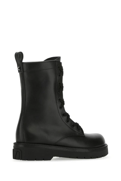 Shop Valentino Garavani Woman Black Leather Xcombat Ankle Boots
