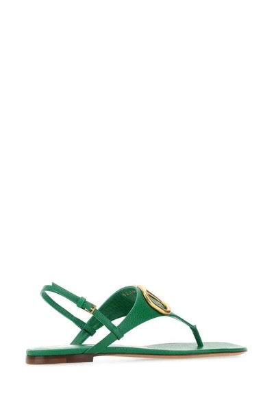 Shop Valentino Garavani Woman Green Leather Vlogo Thong Sandals