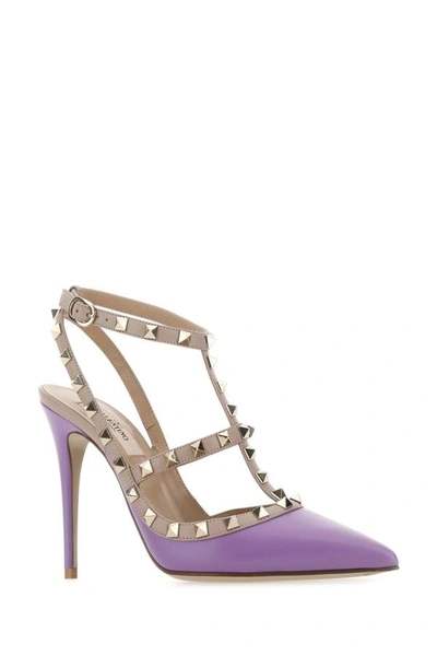Shop Valentino Garavani Woman Lilac Leather Rockstud Pumps In Purple