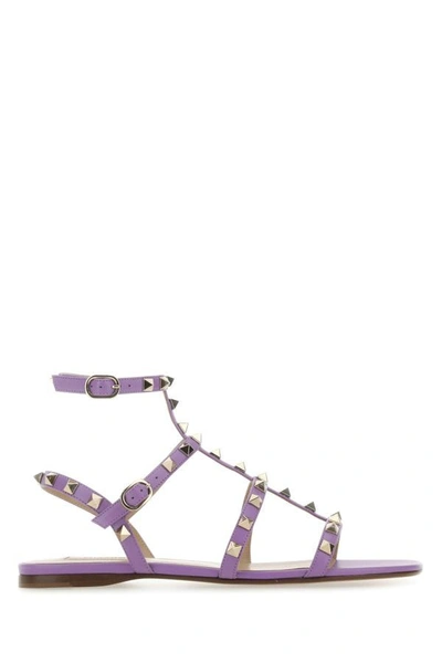 Shop Valentino Garavani Woman Lilac Leather Rockstud Sandals In Purple