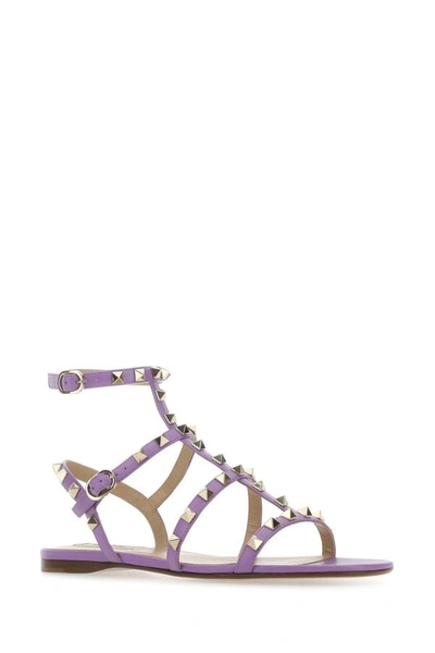 Shop Valentino Garavani Woman Lilac Leather Rockstud Sandals In Purple