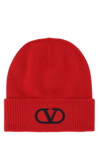 Shop Valentino Garavani Woman Red Wool Beanie Hat